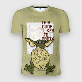 Мужская футболка 3D Slim с принтом THIS DUDE LIKES TO PARTY в Белгороде, 100% полиэстер с улучшенными характеристиками | приталенный силуэт, круглая горловина, широкие плечи, сужается к линии бедра | gizmo | gremlins | magwai | vdzajul | гизмо | гремлины | магвай