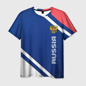 Мужская футболка 3D с принтом RUSSIA SPORT , 100% полиэфир | прямой крой, круглый вырез горловины, длина до линии бедер | russia | russia sport | народный | народный стиль | отечество | патриот | роспись | россия | россия спорт | русский | спорт | триколор | узоры | флаг | я русский