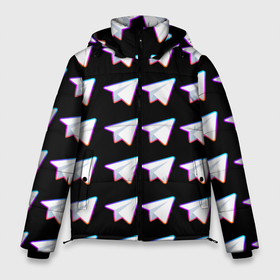 Мужская зимняя куртка 3D с принтом Telegram в Петрозаводске, верх — 100% полиэстер; подкладка — 100% полиэстер; утеплитель — 100% полиэстер | длина ниже бедра, свободный силуэт Оверсайз. Есть воротник-стойка, отстегивающийся капюшон и ветрозащитная планка. 

Боковые карманы с листочкой на кнопках и внутренний карман на молнии. | Тематика изображения на принте: logo | messenger | telegram | telegram logo | смс | соц.сети | телега | телеграм