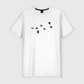 Мужская футболка хлопок Slim с принтом Птицы , 92% хлопок, 8% лайкра | приталенный силуэт, круглый вырез ворота, длина до линии бедра, короткий рукав | птицы | рисунок. минимализм