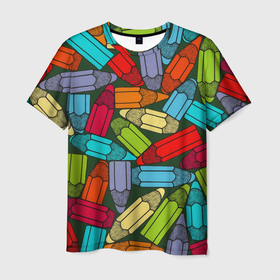 Мужская футболка 3D с принтом детские цветные карандаши арт в Курске, 100% полиэфир | прямой крой, круглый вырез горловины, длина до линии бедер | арт | весело | детские | карандаши | необычно | просто | рисунок | цветные | ярко