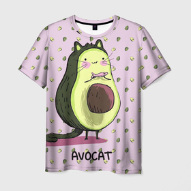 Мужская футболка 3D с принтом Авокадо Кот в Белгороде, 100% полиэфир | прямой крой, круглый вырез горловины, длина до линии бедер | Тематика изображения на принте: авокадо | авокадо фон | авокот | авокотик | арт авокадо | кот | котик