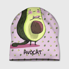 Шапка 3D с принтом Авокадо Кот , 100% полиэстер | универсальный размер, печать по всей поверхности изделия | авокадо | авокадо фон | авокот | авокотик | арт авокадо | кот | котик