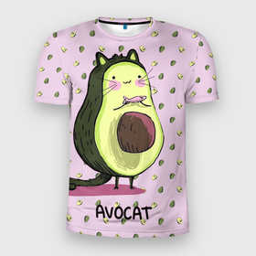 Мужская футболка 3D спортивная с принтом Авокадо Кот в Санкт-Петербурге, 100% полиэстер с улучшенными характеристиками | приталенный силуэт, круглая горловина, широкие плечи, сужается к линии бедра | авокадо | авокадо фон | авокот | авокотик | арт авокадо | кот | котик