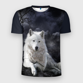 Мужская футболка 3D спортивная с принтом БЕЛЫЙ ВОЛК(D) в Новосибирске, 100% полиэстер с улучшенными характеристиками | приталенный силуэт, круглая горловина, широкие плечи, сужается к линии бедра | Тематика изображения на принте: wolf | волк | волки | волчица | животные | одинокий волк