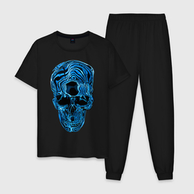 Мужская пижама хлопок с принтом Illusion в Тюмени, 100% хлопок | брюки и футболка прямого кроя, без карманов, на брюках мягкая резинка на поясе и по низу штанин
 | black | llusion | orbits | skull | глазницы | иллюзия | череп | черный