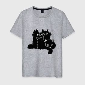 Мужская футболка хлопок с принтом Мохнатые Коты в Санкт-Петербурге, 100% хлопок | прямой крой, круглый вырез горловины, длина до линии бедер, слегка спущенное плечо. | cat | cute | kitten | аниме | друзья | животные | зверек | зверюшки | каваи | котенок | котик | коты | котята | кошак | кошки | лапы | милые | мордочка | мяу | няшные | пантера | питомец | прикольный | пушистик