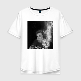Мужская футболка хлопок Oversize с принтом MASK в Екатеринбурге, 100% хлопок | свободный крой, круглый ворот, “спинка” длиннее передней части | elon | ilon | internet | joe rogan | mask | meme | podcast | джо роган | илон | интернет | маск | мем | подкаст | пришелец