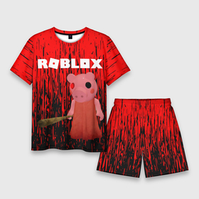 Мужской костюм с шортами 3D с принтом Roblox piggy Свинка Пигги. ,  |  | game | gamer | logo | minecraft | piggi | roblox | simulator | игра | конструктор | лого | пигги | свинья | симулятор | строительство | фигура