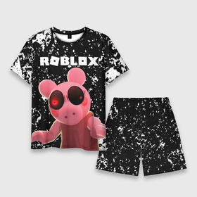 Мужской костюм с шортами 3D с принтом Roblox piggy Свинка Пигги. ,  |  | game | gamer | logo | minecraft | piggi | roblox | simulator | игра | конструктор | лого | пигги | свинья | симулятор | строительство | фигура