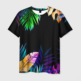 Мужская футболка 3D с принтом Тропическая Ночь в Петрозаводске, 100% полиэфир | прямой крой, круглый вырез горловины, длина до линии бедер | nature | summer | азия | бали | бамбук | деревья | джунгли | жара | зелень | кусты | лес | летний | лето | листья | море | острова | отдых | отпуск | пальмы | папоротник | пляж | природа | растения | солнце