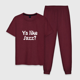 Мужская пижама хлопок с принтом Ya like Jazz в Кировске, 100% хлопок | брюки и футболка прямого кроя, без карманов, на брюках мягкая резинка на поясе и по низу штанин
 | jazz | like | music | you | джаз | музыка