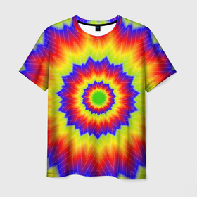 Мужская футболка 3D с принтом Tie-Dye в Петрозаводске, 100% полиэфир | прямой крой, круглый вырез горловины, длина до линии бедер | abstract | colorful | dye | gradient | texture | tie | абстракция | градиент | дай | тай | текстура | цветной