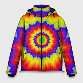 Мужская зимняя куртка 3D с принтом Tie-Dye в Курске, верх — 100% полиэстер; подкладка — 100% полиэстер; утеплитель — 100% полиэстер | длина ниже бедра, свободный силуэт Оверсайз. Есть воротник-стойка, отстегивающийся капюшон и ветрозащитная планка. 

Боковые карманы с листочкой на кнопках и внутренний карман на молнии. | abstract | colorful | dye | gradient | texture | tie | абстракция | градиент | дай | тай | текстура | цветной