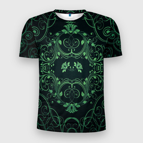 Мужская футболка 3D Slim с принтом Узоры в Санкт-Петербурге, 100% полиэстер с улучшенными характеристиками | приталенный силуэт, круглая горловина, широкие плечи, сужается к линии бедра | абстракция | зелёный | красивые | рисунки | узоры