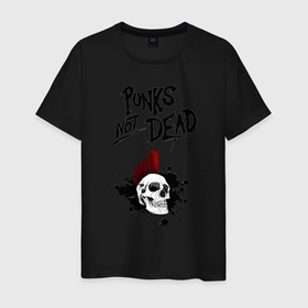 Мужская футболка хлопок с принтом Punks not dead , 100% хлопок | прямой крой, круглый вырез горловины, длина до линии бедер, слегка спущенное плечо. | punk | punks | punks not dead | skull | ирокез | панк | панк не мёртв | панк не умер | панк череп | череп | череп с ирокезом