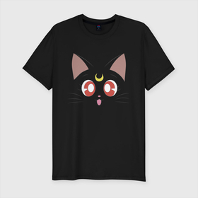 Мужская футболка хлопок Slim с принтом Sailor Moon Luna , 92% хлопок, 8% лайкра | приталенный силуэт, круглый вырез ворота, длина до линии бедра, короткий рукав | animal | cat | cuty | eyes | face | kitty | luna | moon | pet | sailor moon | глаза | котенок | кошка | луна | милота | мордочка кота | мультяшки | питомец | сейлор мун | сейлормун | сейлормун луна | сэйлор мун