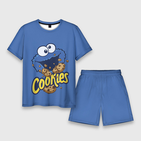 Мужской костюм с шортами 3D с принтом Cookies ,  |  | Тематика изображения на принте: cookie | cookiemonster | delicious | eat | monster | yummy | еда | коржик | куки | кукимонстр | монстр | печенье | сезам | сладости | улица | улицасезам