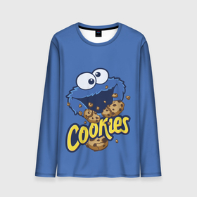 Мужской лонгслив 3D с принтом Cookies в Петрозаводске, 100% полиэстер | длинные рукава, круглый вырез горловины, полуприлегающий силуэт | cookie | cookiemonster | delicious | eat | monster | yummy | еда | коржик | куки | кукимонстр | монстр | печенье | сезам | сладости | улица | улицасезам