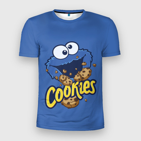 Мужская футболка 3D спортивная с принтом Cookies в Тюмени, 100% полиэстер с улучшенными характеристиками | приталенный силуэт, круглая горловина, широкие плечи, сужается к линии бедра | Тематика изображения на принте: cookie | cookiemonster | delicious | eat | monster | yummy | еда | коржик | куки | кукимонстр | монстр | печенье | сезам | сладости | улица | улицасезам
