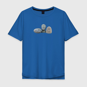 Мужская футболка хлопок Oversize с принтом Камни с лицами МЕМ 2020 в Тюмени, 100% хлопок | свободный крой, круглый ворот, “спинка” длиннее передней части | Тематика изображения на принте: каменные лица | камни с человеческими лицами. | мем