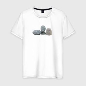 Мужская футболка хлопок с принтом Камни с лицами МЕМ 2020 в Курске, 100% хлопок | прямой крой, круглый вырез горловины, длина до линии бедер, слегка спущенное плечо. | каменные лица | камни с человеческими лицами. | мем