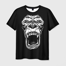 Мужская футболка 3D с принтом Face of gorilla в Кировске, 100% полиэфир | прямой крой, круглый вырез горловины, длина до линии бедер | Тематика изображения на принте: арт | горилла | животные | звери | картинка | лицо гориллы | обезьяна | рисунок