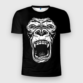 Мужская футболка 3D Slim с принтом Face of gorilla в Петрозаводске, 100% полиэстер с улучшенными характеристиками | приталенный силуэт, круглая горловина, широкие плечи, сужается к линии бедра | арт | горилла | животные | звери | картинка | лицо гориллы | обезьяна | рисунок
