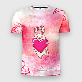 Мужская футболка 3D спортивная с принтом Влюбленный Зайчик , 100% полиэстер с улучшенными характеристиками | приталенный силуэт, круглая горловина, широкие плечи, сужается к линии бедра | Тематика изображения на принте: like | love | loveis | pink | валентин | влюбленным | женщинам | животные | зайка | зайчик | заяц | звери | каваи | кролик | лапки | люблю | любовь | мордочка | няшный | подарок | прикольный | сердечки | сердце