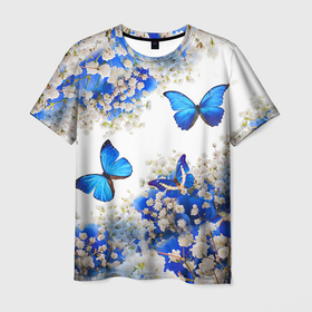 Мужская футболка 3D с принтом Butterfly | Blue White в Тюмени, 100% полиэфир | прямой крой, круглый вырез горловины, длина до линии бедер | butterfly | earth | flowers | forest | neon | бабочки | весенняя | весна | зелень | земля | зима | зимняя | искусство | краски | лес | летняя | лето | море | неон | океан | осенняя | природа | приятная | растения | рестение