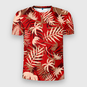 Мужская футболка 3D спортивная с принтом ТРОПИЧЕСКИЕ ПАЛЬМЫ. в Тюмени, 100% полиэстер с улучшенными характеристиками | приталенный силуэт, круглая горловина, широкие плечи, сужается к линии бедра | 2020 | tropical | лето | лето2020 | листья | пальмы | тропические пальмы