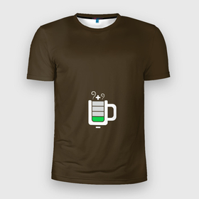 Мужская футболка 3D спортивная с принтом Батарейка заряд чашка кофе в Тюмени, 100% полиэстер с улучшенными характеристиками | приталенный силуэт, круглая горловина, широкие плечи, сужается к линии бедра | аккумулятор | батарейка | вектор | емкость | заряд | кофе | минимализм | простой | разряжено | чай | чашка | энергия
