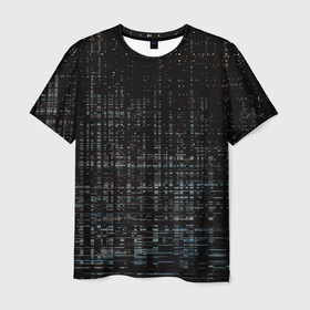 Мужская футболка 3D с принтом Глитч помехи ошибка текстура в Санкт-Петербурге, 100% полиэфир | прямой крой, круглый вырез горловины, длина до линии бедер | Тематика изображения на принте: глитч | ошибка | полосы | помехи | сбой | текстура | темный | черный | эррор