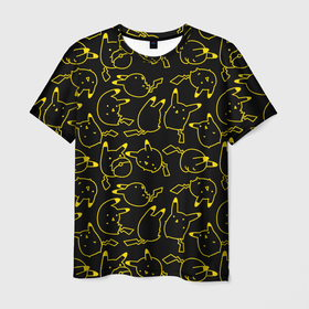 Мужская футболка 3D с принтом Покемоны в Курске, 100% полиэфир | прямой крой, круглый вырез горловины, длина до линии бедер | doodling | pikachu | pokemon | textures | дудлинг | желтый покемон | пика пика | пикачу | покемон | покемоны | стикербомбинг | текстуры | фон