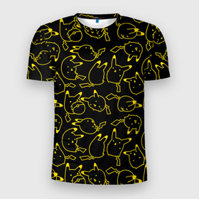 Мужская футболка 3D Slim с принтом Покемоны в Белгороде, 100% полиэстер с улучшенными характеристиками | приталенный силуэт, круглая горловина, широкие плечи, сужается к линии бедра | doodling | pikachu | pokemon | textures | дудлинг | желтый покемон | пика пика | пикачу | покемон | покемоны | стикербомбинг | текстуры | фон