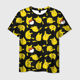 Мужская футболка 3D с принтом Пикачу , 100% полиэфир | прямой крой, круглый вырез горловины, длина до линии бедер | doodling | pikachu | pokemon | textures | дудлинг | желтый покемон | пика пика | пикачу | покемон | покемоны | стикербомбинг | текстуры | фон