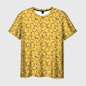 Мужская футболка 3D с принтом Покемон Пикачу в Курске, 100% полиэфир | прямой крой, круглый вырез горловины, длина до линии бедер | doodling | pikachu | pokemon | textures | дудлинг | желтый покемон | пика пика | пикачу | покемон | покемоны | стикербомбинг | текстуры | фон