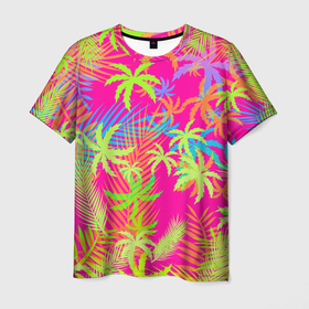 Мужская футболка 3D с принтом ПАЛЬМЫ / ТРОПИКИ в Санкт-Петербурге, 100% полиэфир | прямой крой, круглый вырез горловины, длина до линии бедер | hotline miami | neon | new retro wave | outrun | outrun electro | palmen | pink | rainbow | retro | retrowave | summer | synth | synthwave | tropical | лето | неон | пальмы | радуга | ретро | розовый | тропики | хотлайн майами | цветы