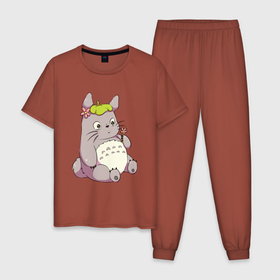Мужская пижама хлопок с принтом Little Totoro в Курске, 100% хлопок | брюки и футболка прямого кроя, без карманов, на брюках мягкая резинка на поясе и по низу штанин
 | forest | ghibli | japan | miyazaki | nature | neigbor | neighbour | totoro | анимация | аниме | гибли | друг | животные | лес | любовь | милый | мир | миядзаки | мульт | мультфильм | приключения | природа | сказка | сосед | тоторо