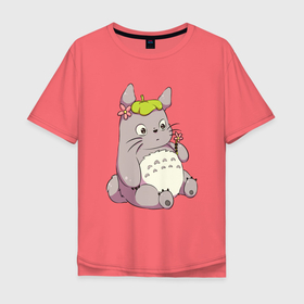 Мужская футболка хлопок Oversize с принтом Little Totoro в Екатеринбурге, 100% хлопок | свободный крой, круглый ворот, “спинка” длиннее передней части | Тематика изображения на принте: forest | ghibli | japan | miyazaki | nature | neigbor | neighbour | totoro | анимация | аниме | гибли | друг | животные | лес | любовь | милый | мир | миядзаки | мульт | мультфильм | приключения | природа | сказка | сосед | тоторо