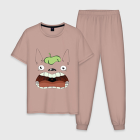 Мужская пижама хлопок с принтом Scream Totoro в Екатеринбурге, 100% хлопок | брюки и футболка прямого кроя, без карманов, на брюках мягкая резинка на поясе и по низу штанин
 | Тематика изображения на принте: forest | ghibli | japan | miyazaki | nature | neigbor | neighbour | totoro | анимация | аниме | гибли | друг | животные | лес | любовь | милый | мир | миядзаки | мульт | мультфильм | приключения | природа | сказка | сосед | тоторо