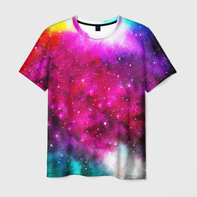 Мужская футболка 3D с принтом Туманность , 100% полиэфир | прямой крой, круглый вырез горловины, длина до линии бедер | space | stars | абстракция | бесконечный | блестящий | вселенная | галактика | дым | звездная | звезды | космический | космос | краски | лето | материя | небо | неоновый | нло | ночь | облака | планеты | радуга