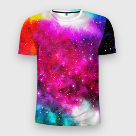 Мужская футболка 3D спортивная с принтом Туманность в Новосибирске, 100% полиэстер с улучшенными характеристиками | приталенный силуэт, круглая горловина, широкие плечи, сужается к линии бедра | space | stars | абстракция | бесконечный | блестящий | вселенная | галактика | дым | звездная | звезды | космический | космос | краски | лето | материя | небо | неоновый | нло | ночь | облака | планеты | радуга