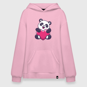 Худи SuperOversize хлопок с принтом Панда love в Санкт-Петербурге, 70% хлопок, 30% полиэстер, мягкий начес внутри | карман-кенгуру, эластичная резинка на манжетах и по нижней кромке, двухслойный капюшон
 | love | влюблённая панда | панда | панда love | панда обнимает сердечко | панда с сердечком | панда с сердцем | панда сердечко | панда сердце | сердечко | сердце