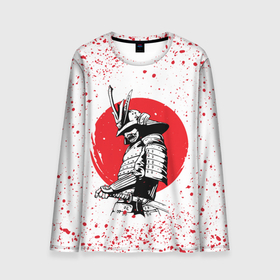 Мужской лонгслив 3D с принтом Самурай в каплях крови (Z) в Екатеринбурге, 100% полиэстер | длинные рукава, круглый вырез горловины, полуприлегающий силуэт | samurai | буке | воин | вояк | мононофу | мститель | мушя | ниндзя | сабурай | самурай | самурай в крови | слуга | солдат | цувамоно