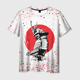 Мужская футболка 3D с принтом Самурай в каплях крови (Z) , 100% полиэфир | прямой крой, круглый вырез горловины, длина до линии бедер | samurai | буке | воин | вояк | мононофу | мститель | мушя | ниндзя | сабурай | самурай | самурай в крови | слуга | солдат | цувамоно