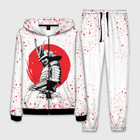 Мужской костюм 3D с принтом Самурай в каплях крови (Z) , 100% полиэстер | Манжеты и пояс оформлены тканевой резинкой, двухслойный капюшон со шнурком для регулировки, карманы спереди | Тематика изображения на принте: samurai | буке | воин | вояк | мононофу | мститель | мушя | ниндзя | сабурай | самурай | самурай в крови | слуга | солдат | цувамоно