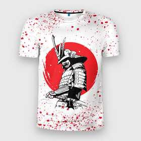 Мужская футболка 3D спортивная с принтом Самурай в каплях крови (Z) в Кировске, 100% полиэстер с улучшенными характеристиками | приталенный силуэт, круглая горловина, широкие плечи, сужается к линии бедра | samurai | буке | воин | вояк | мононофу | мститель | мушя | ниндзя | сабурай | самурай | самурай в крови | слуга | солдат | цувамоно