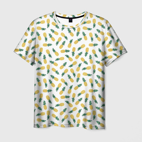 Мужская футболка 3D с принтом Ананасы в Петрозаводске, 100% полиэфир | прямой крой, круглый вырез горловины, длина до линии бедер | ананас | жара | желтый | красный | летний принт | лето | минимализм | фрукты | футболка в полоску