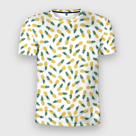Мужская футболка 3D спортивная с принтом Ананасы в Кировске, 100% полиэстер с улучшенными характеристиками | приталенный силуэт, круглая горловина, широкие плечи, сужается к линии бедра | ананас | жара | желтый | красный | летний принт | лето | минимализм | фрукты | футболка в полоску